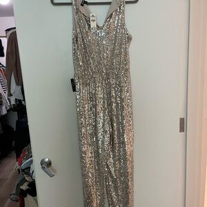 Express Glittering Silver Sequin Top